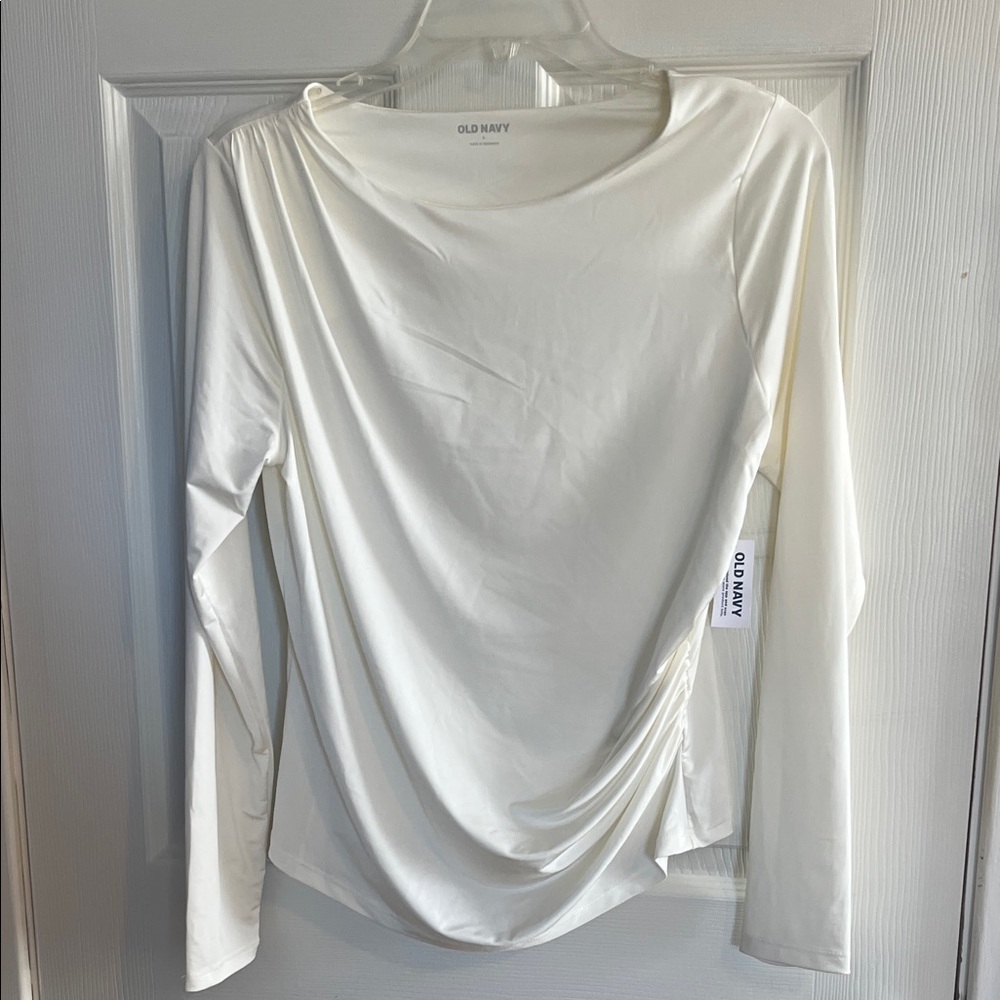 Old Navy Women's Cream Long-Sleeve Draped Side-Ruched Top